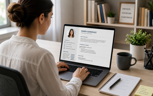 Profesional preparando su CV para un proceso de selección