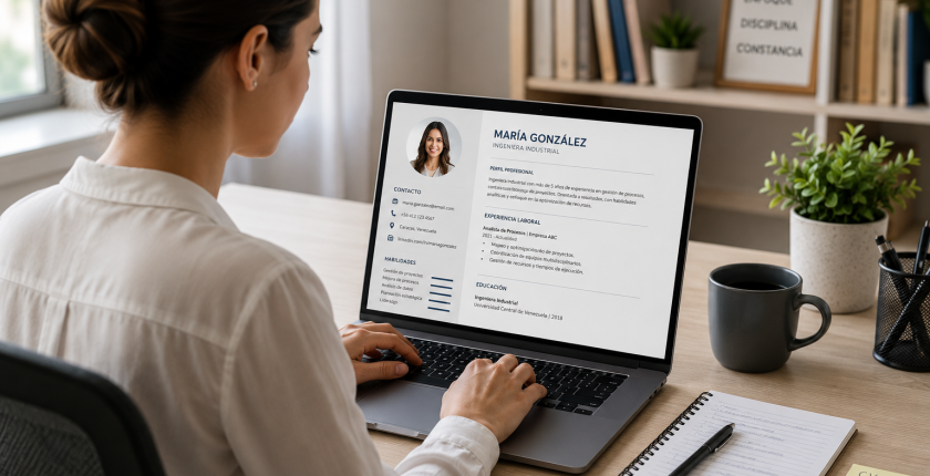 Profesional preparando su CV para un proceso de selección